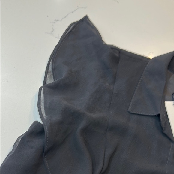 NWT Calvin  Klein Black Ruffled Notched Collar Blouse - Picture 6 of 10